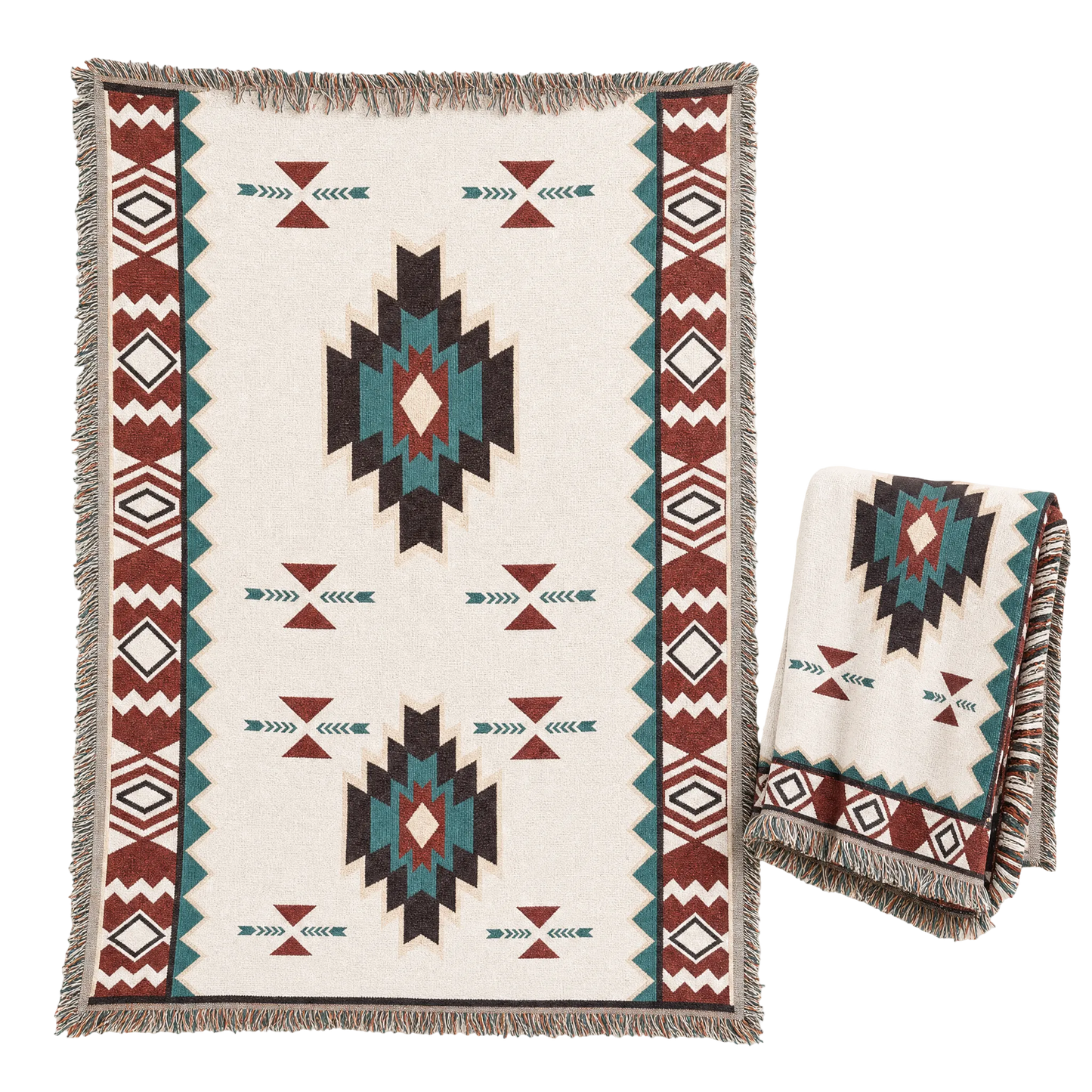 Warp & Willow handwoven Southwestern throw blanket, full pattern flat and folded
