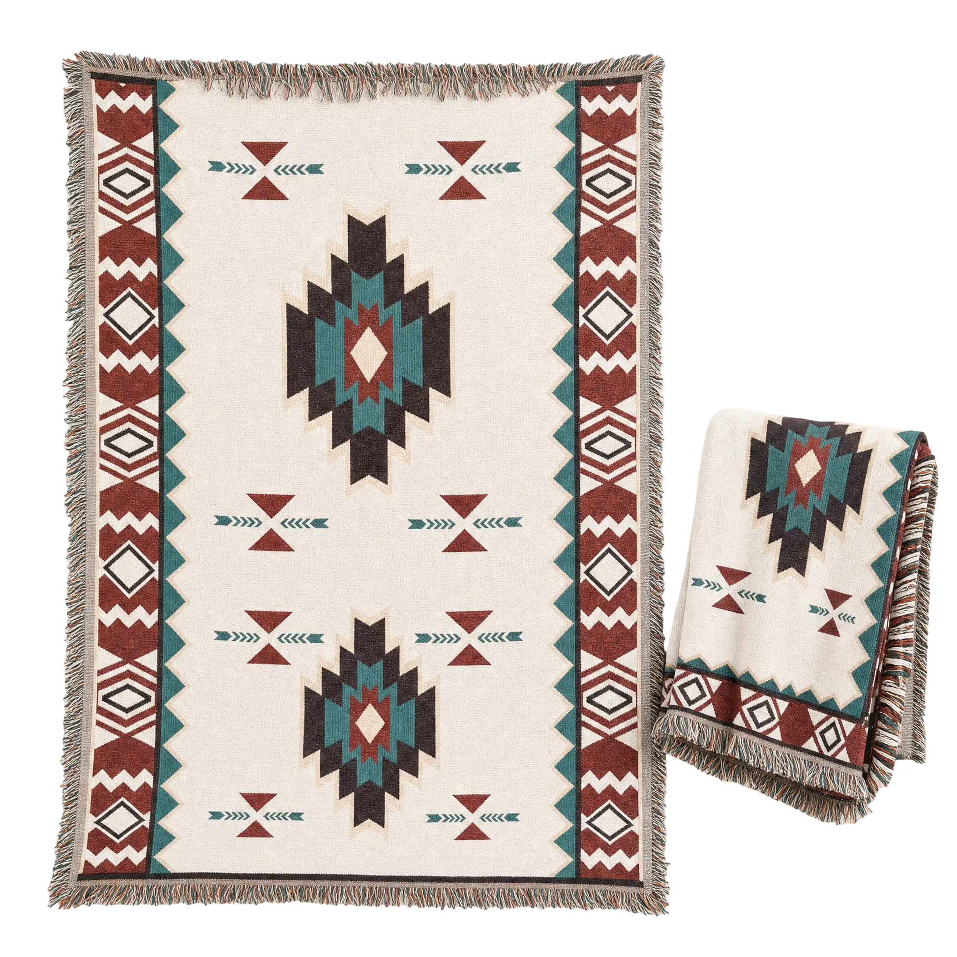 Warp & Willow handwoven Southwestern throw blanket, full pattern flat and folded