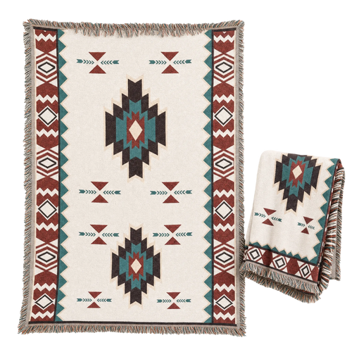 Warp & Willow handwoven Southwestern throw blanket, full pattern flat and folded